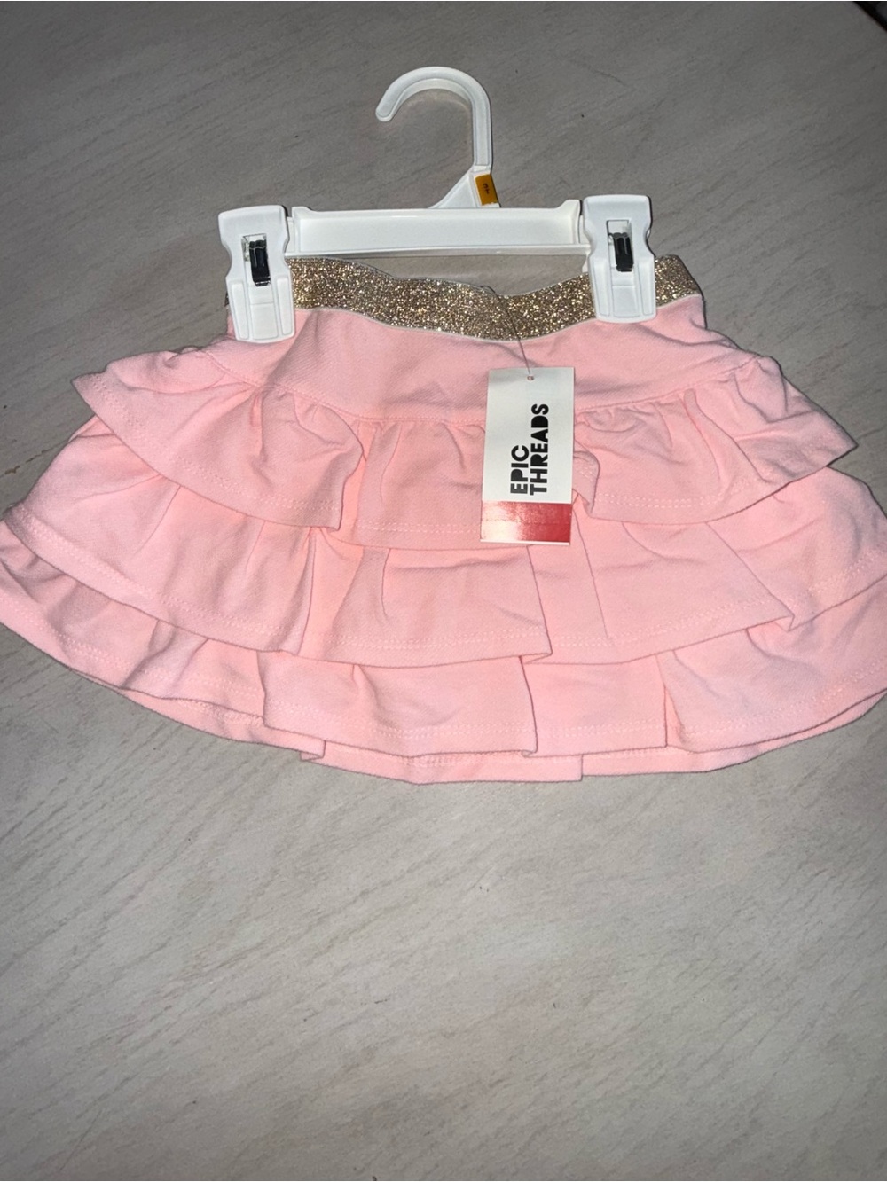 Kids- Epic Threads Pink Tiered Ruffle Skirt with Gold Glitter Waistband